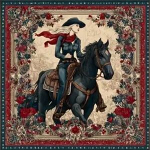 Western Cowgirl Horse Scarf Bandana - Vintage Style Floral Border